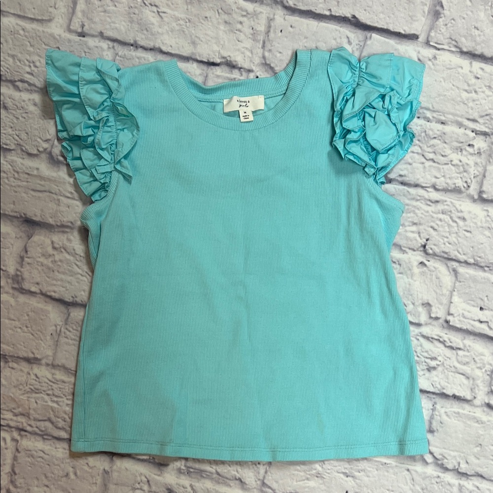 Girls' Ruffle Sleeve Tee - Aqua